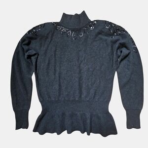 Vintage TJW By Mervyn's Lambswool Beaded Turtle Neck Peplum Sweater M Knit‎ 80s